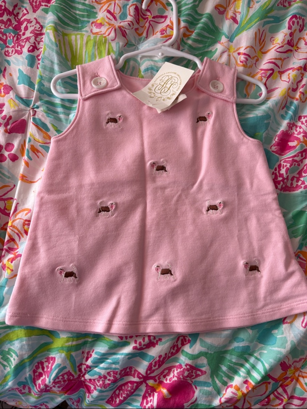 The Beaufort Bonnet Company Pink Embroidered Puppy Knit Dress